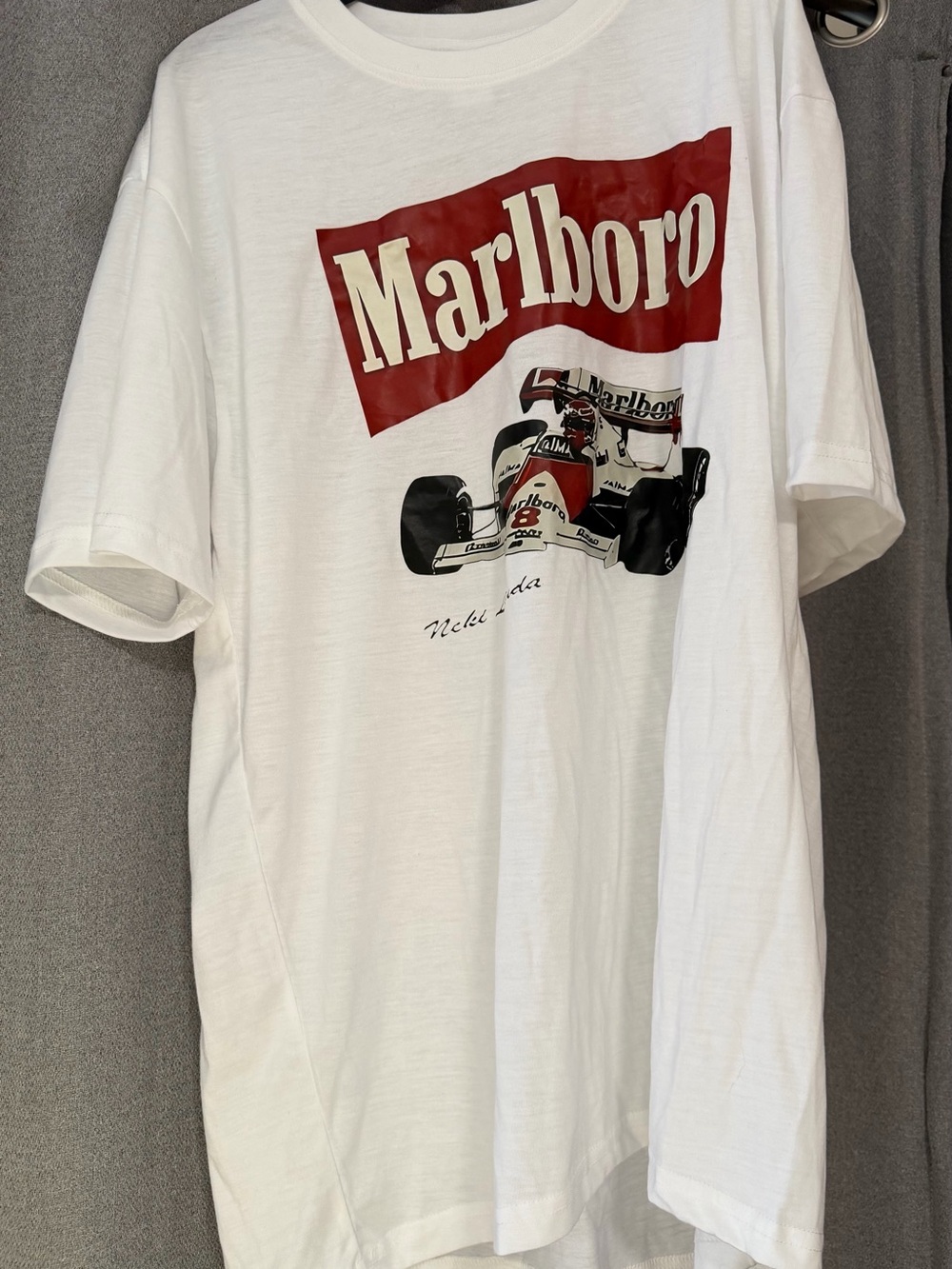 Marlboro White Tee with Red Racing Graphic